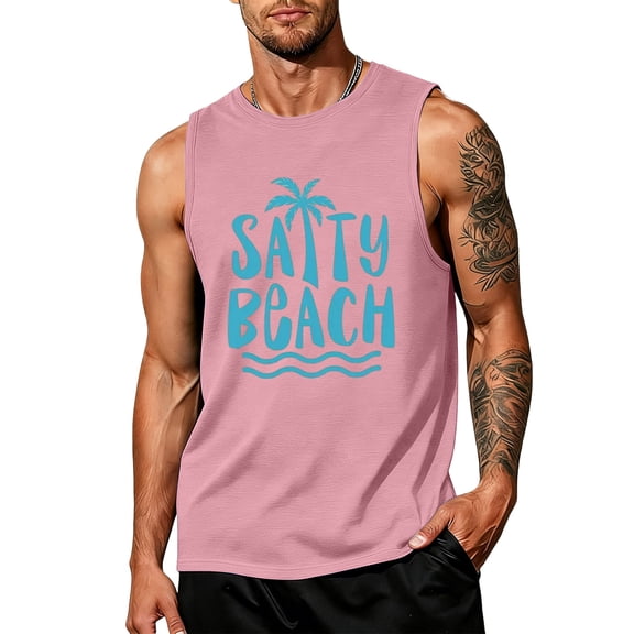 Hawaii Vacation Muscle Tank Tops, Mens Palm Tree Graphic Sleeveless Shirts Casual Beach Workout Tops