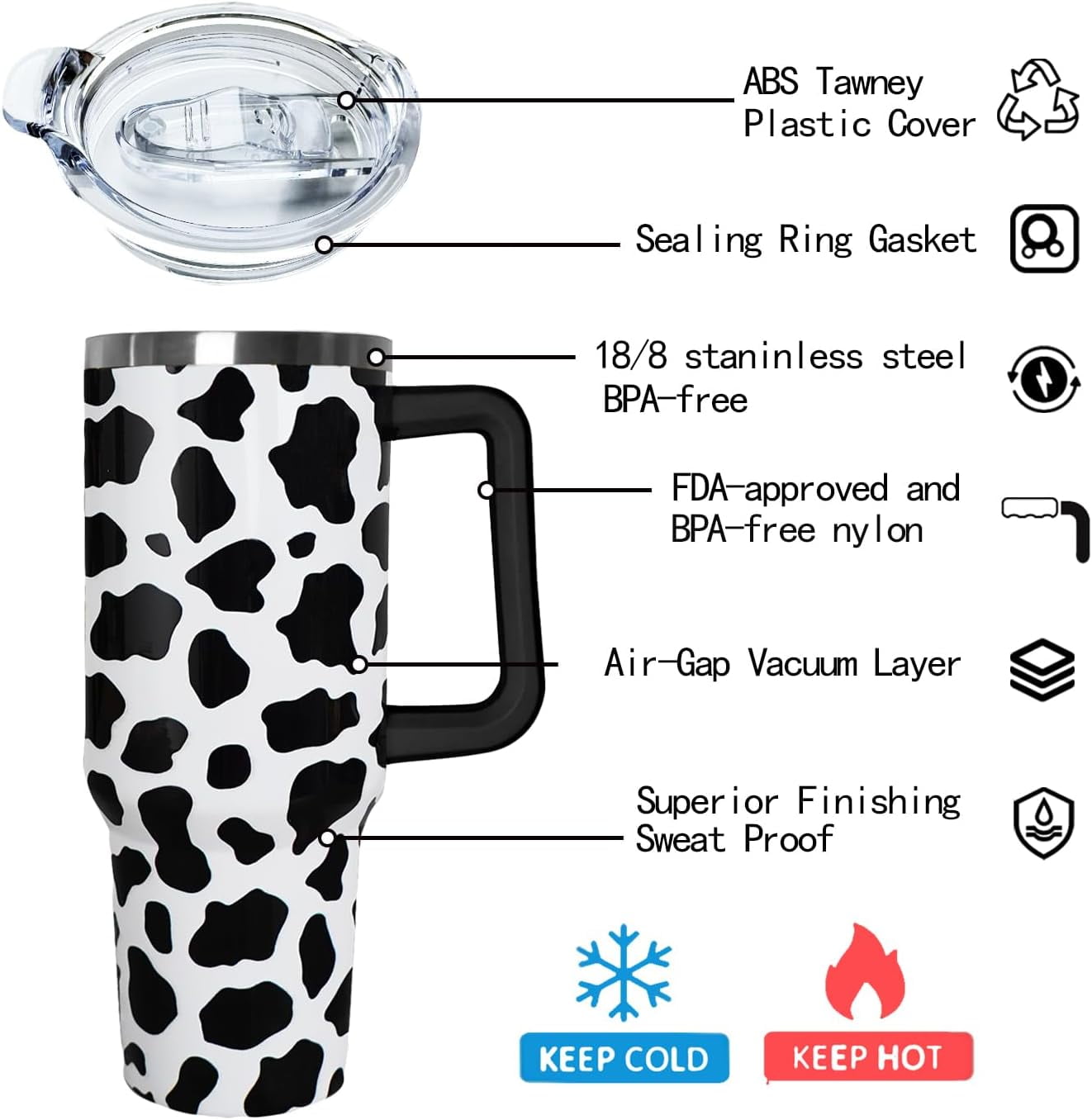 Cow Print Hydrating Tumbler 40oz - La Di Da Boutique