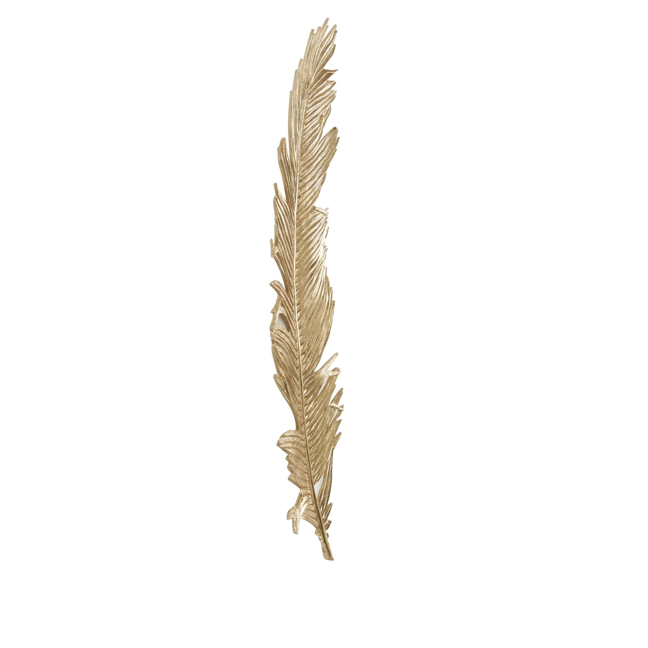 DecMode Gold Polystone Large Metallic Feather Bird Wall Decor