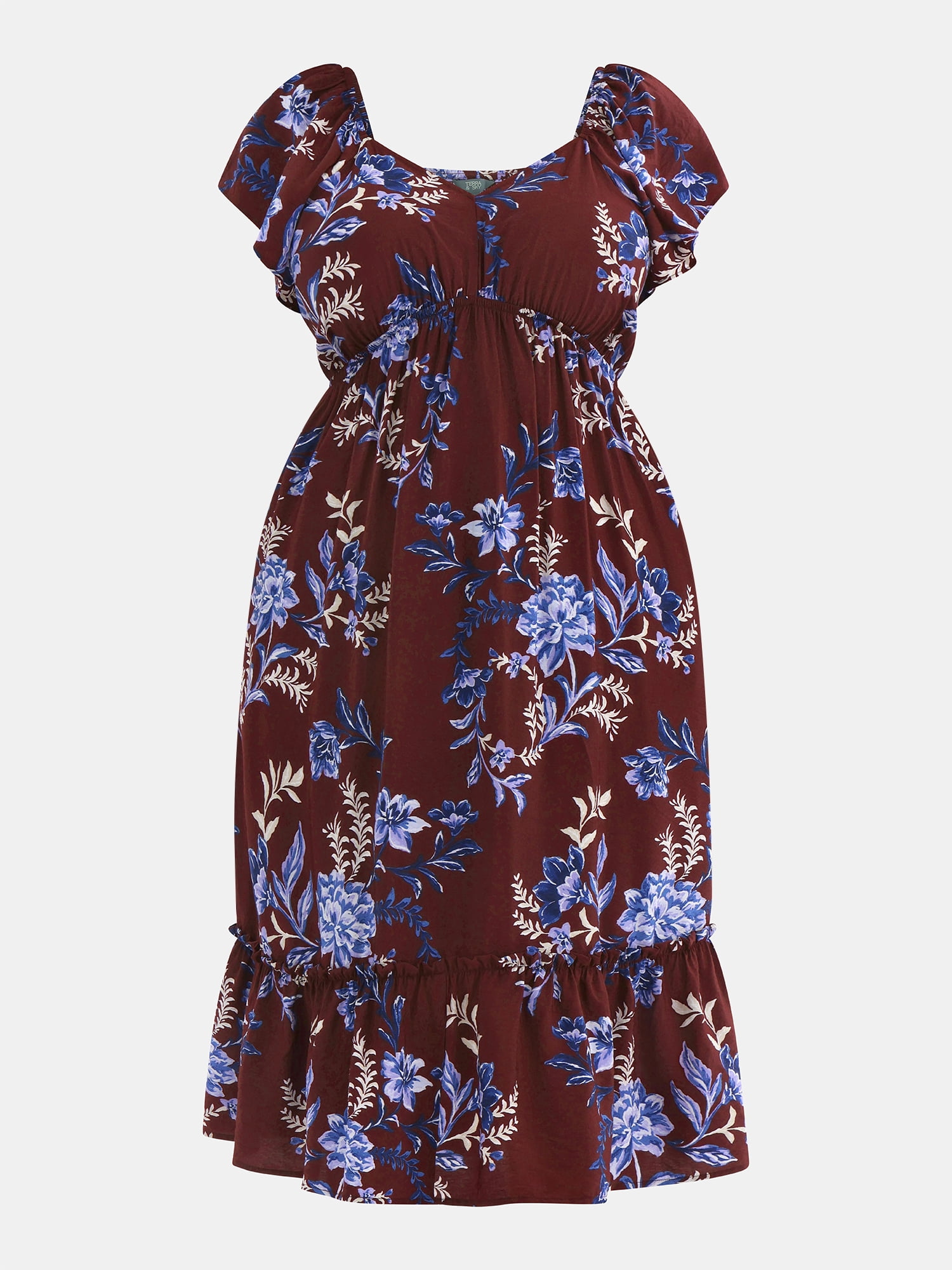 Terra & Sky Women's Plus Flutter Sleeve Midi Tiered Dress, Sizes 0X-5X