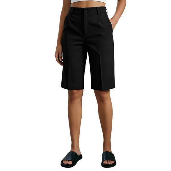 Landzoo Women'S Shorts Solid Color Elastic Waist With Pockets Summer Loose Fit Women Shorts Size L Black
