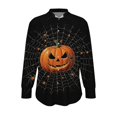 thumbnail image 3 of Halloween Tops for Women Long Sleeve Button Down Shirts Scary Pumpkin Spiderweb Graphic Blouses Novelty V Neck Casual Fall Festival Fashion Clothes, 3 of 5