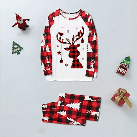 

Christmas MOM Matching Family Pajamas Sets Christmas PJ s With Print And Plaid Printed Long Sleeve Tee And Bottom Loungewear