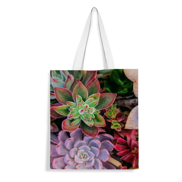 Plantas Suculentas Bolso de tela con estampado de lienzo para mujer, bolsa de compras reutilizable y estética, con cremallera interior, regalo para mujer,40*40cm.