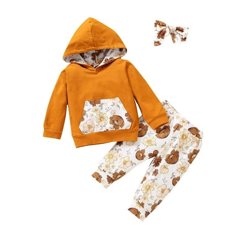 

Tiny Cutey Toddler Baby Girl Hoodie Sweatsuit Outfits Winter Long Sleeve Top Pants Headband Clothes Set 18-24M