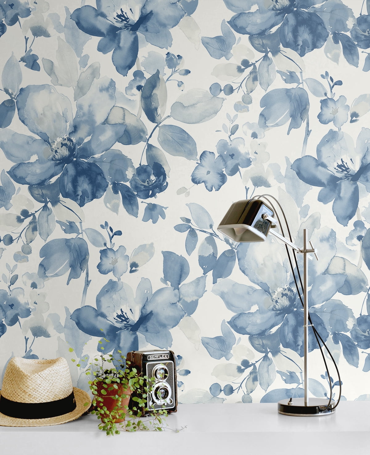 NextWall Bluestone Watercolor Floral Peel and Stick Wallpaper