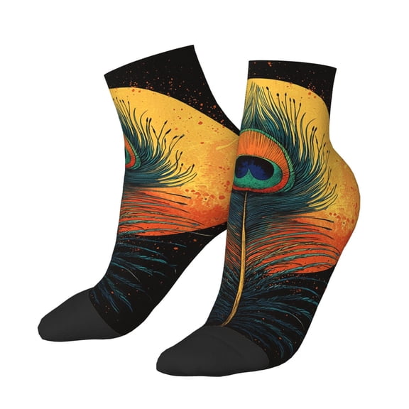 Low Cut Unisex Novelty Crew Socks Casual Ankle Socks for Men Women, Peacock Feather Retro