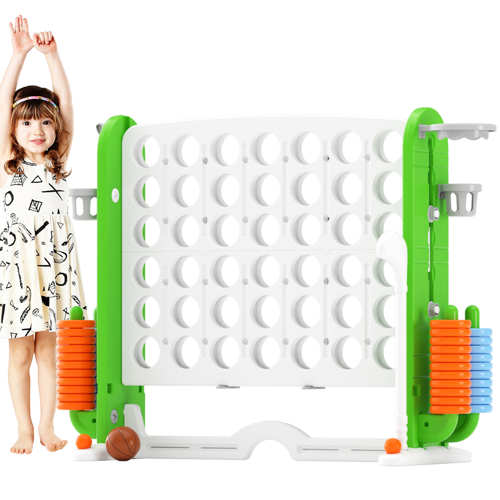 XJD Jumbo 4-to-Score Giant Game Set 4-in-a-Row Connect Game for Adults Kids Family Fun Height Adjustable w/ Golf Set, Green