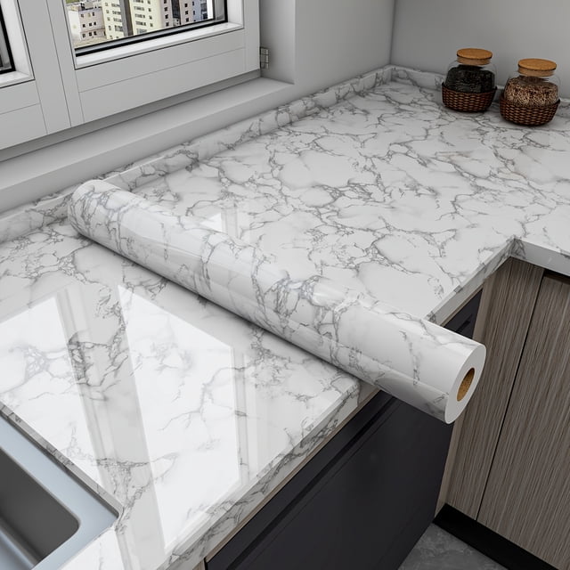 EASTIN Marble Peel & Stick Premium Wallpaper - Waterproof PVC Self-Adhesive Vinyl Contemporary Marble Pattern with Realistic Veining for Kitchen Backsplash Bathroom Countertop & Furnit