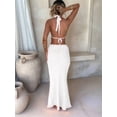 thumbnail image 6 of Women'S Two-Piece Hollow Knit Beach Dress Sun Protection Front Halter Tank Top and Skirt Summer Set White S, 6 of 7