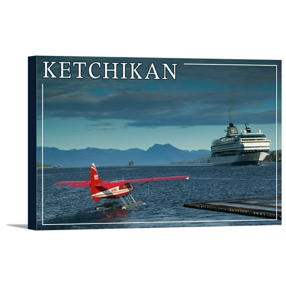 Ketchikan, Alaska - Float Plane & Cruise Ship - Lantern Press Photography (18x12 Gallery Wrapped Stretched Canvas)