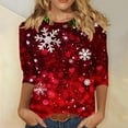 thumbnail image 2 of Women 3/4 Sleeve Shirts Christmas Pullovers Christmas Tree Printed Tees Santa Claus Graphic Sweatshirt Loose Casual Outfits Garland Clothes Shining Stars Garments Tops, 2 of 5