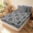 thumbnail image 3 of Erosebridal Gothic Damask Zipper Full Size Comforter Sets with Fitted Sheet and 2 Pillowcases, Southwestern Blossom Zipper Bedding Set, Black Light Gray, Black Reversible, 3 of 7