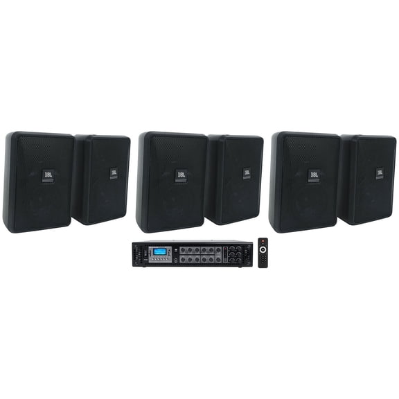 (6) JBL Control 23-1 Black 3" Indoor/Outdoor 70v Commercial Wall Speakers   Amp
