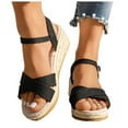 thumbnail image 1 of Women's Espadrilles Platform Wedge Sandals Beach Summer Linen Open Toe Ankle Strap Dress Sandals, 1 of 6