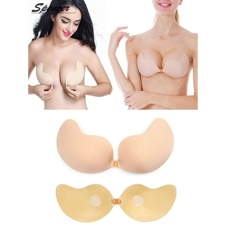 Spencer Women's Strapless Sticky Bra Self Adhesive Backless Push Up Bra  Reusable Invisible Silicone Bras Skin,B Cup 