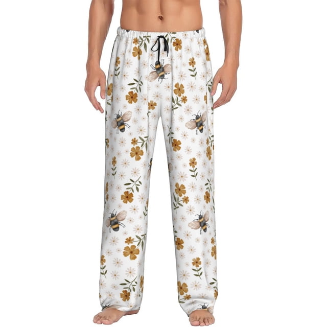 Balery Bees And Flowers Pantalones de pijama para hombre, pijama ultraligero, pantalón de descanso-XX-Large