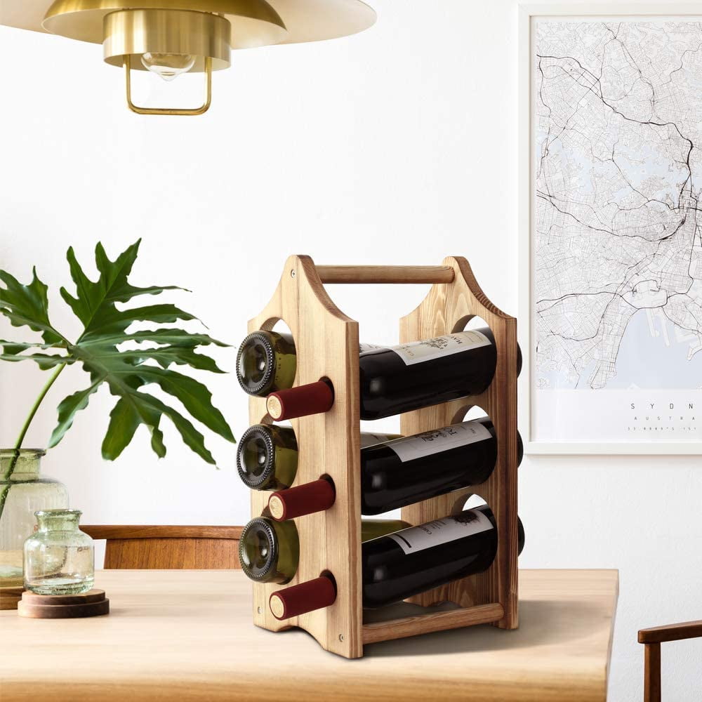 6 Bottle Rustic Wood Wine Bottle Holder Countertop Wine Rack