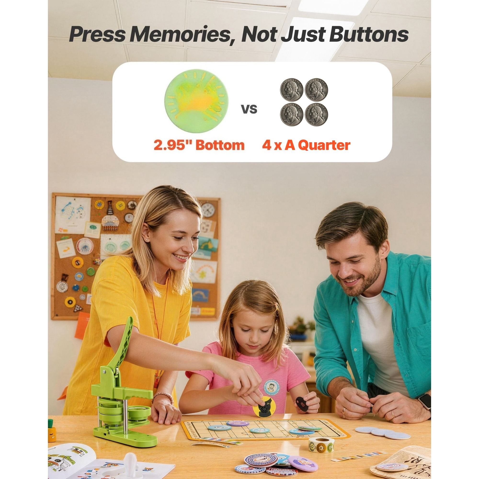 2.95-Inch button maker, plastic pin maker for 100 button parts, round cutter and hex key, reinforced handle for DIY badge, personalized pin