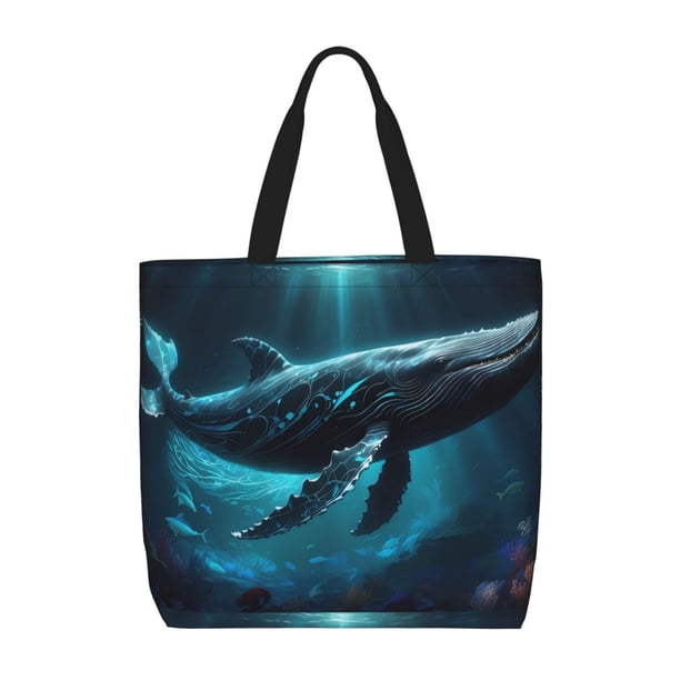 Easygdp Vintage Blue Pattern Whale Bolsa Tote para Mujer, Bolso de Hombro para Trabajo, Playa, Viajes, Compras y Supermercado