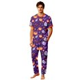 thumbnail image 2 of Family Matching Pajamas, Halloween Pajamas for Family, Halloween Matching Family Pajamas Purple Witch Hat Ghost Pumpkin Print Short Sleeve Set for Fall Festival, Men L, 2 of 7