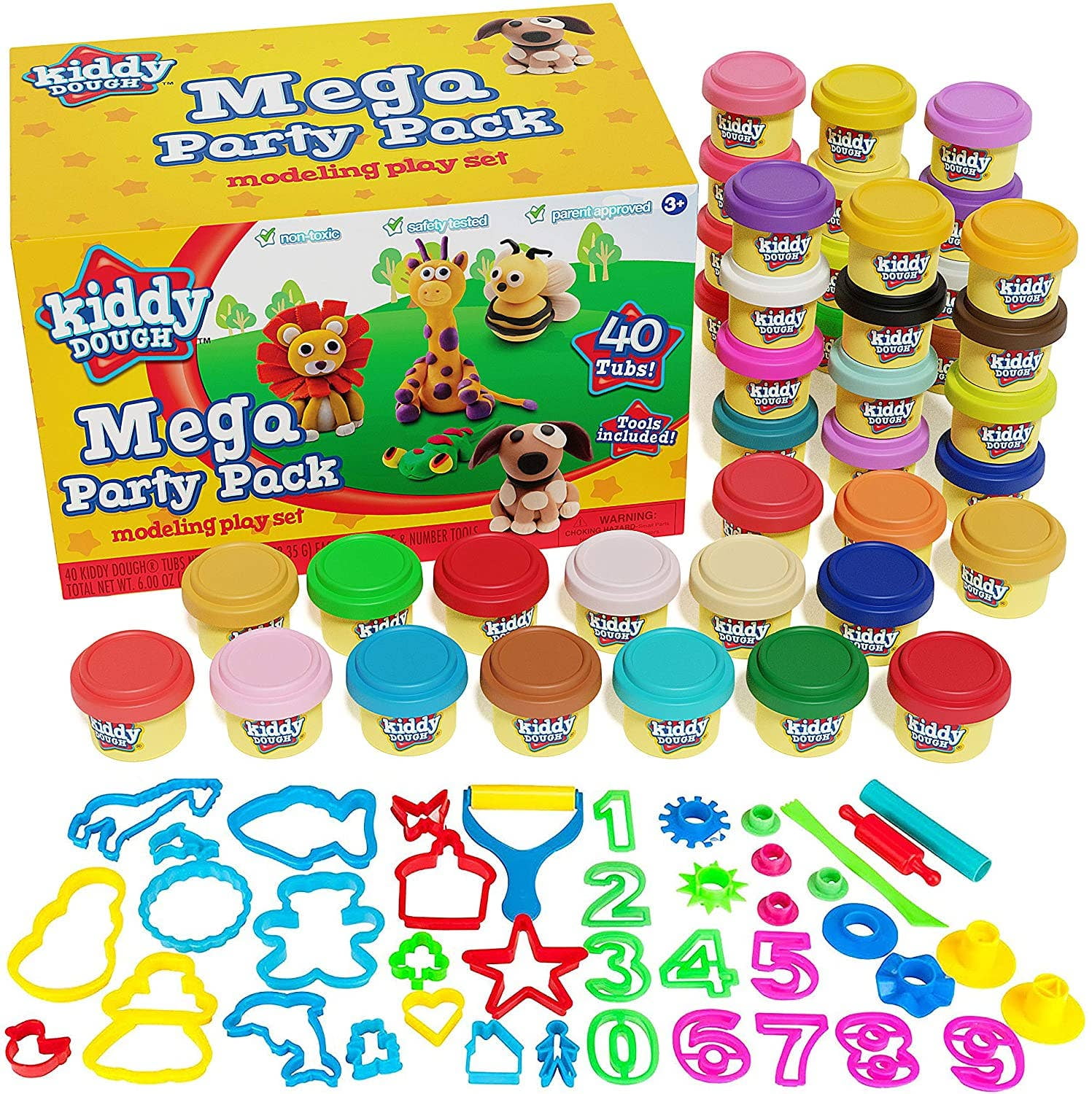 KIDDY DOUGH Air Dry Clay & Dough Tool Kit for Kids Party Pack w/Animal Shapes 