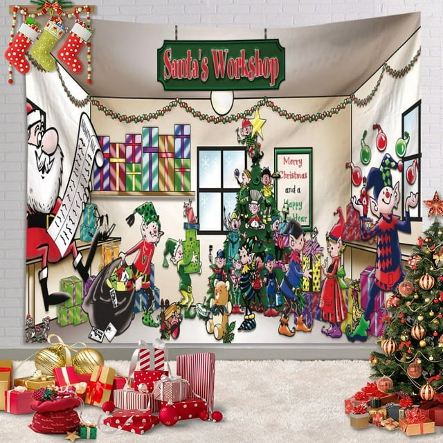 Fondo de tela para festival de Navidad, diseño de escena de fotografía de fiesta, pancarta de Papá Noel, tapiz de tela para decoración de habitación a juego