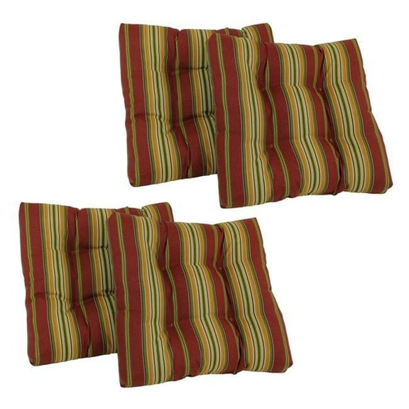 Blazing Needles 94005-4CH-REO-17 19 in. Squared Patterned Spun Polyester Tufted Dining Chair Cushions, Kingsley Stripe Ruby - Set of 4