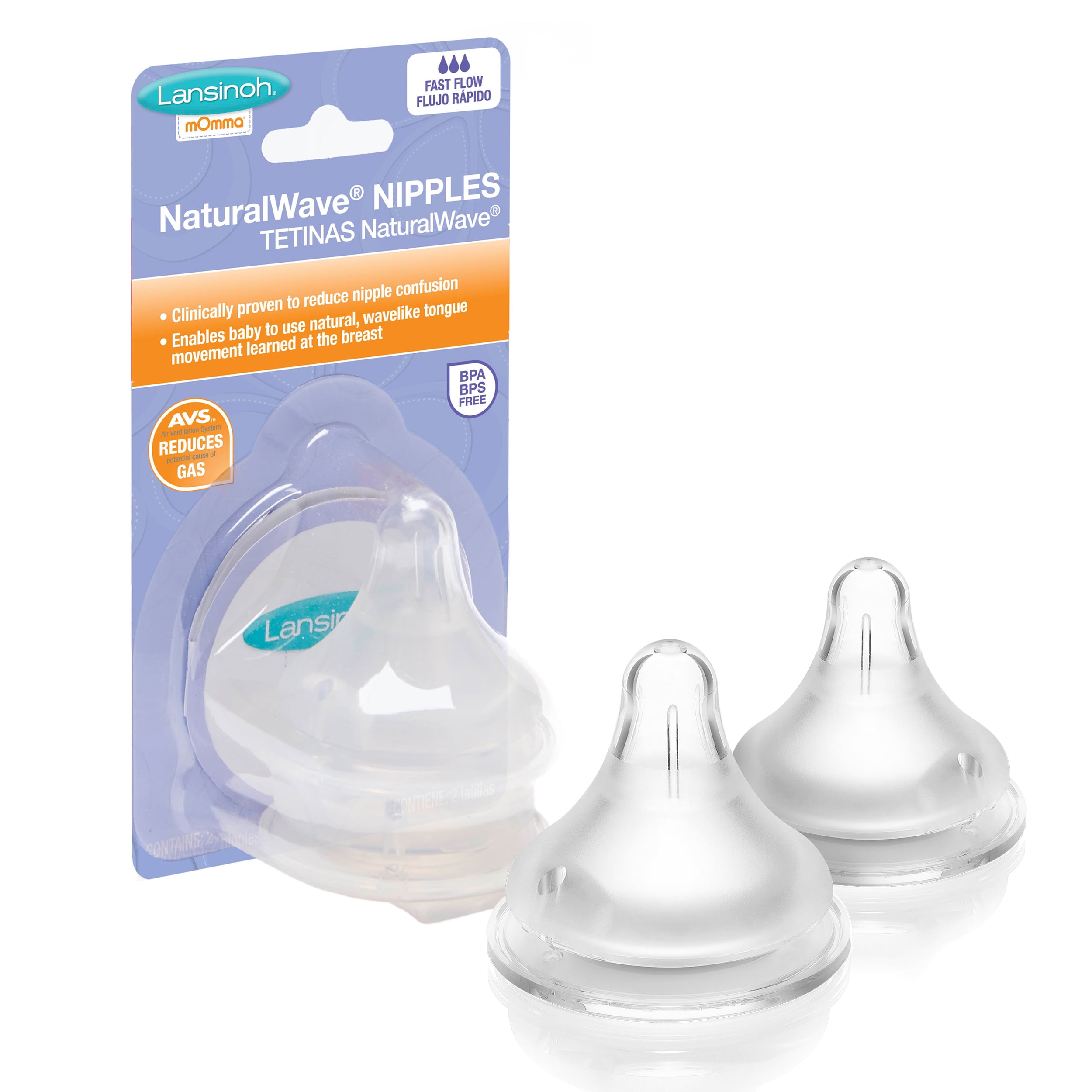 Lansinoh mOmma Natural Wave FastFlow Nipples, 2 Count