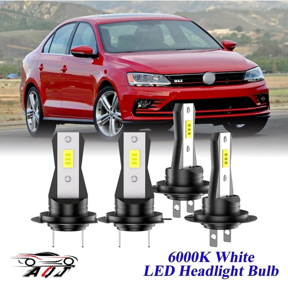 Compatible with Volkswagen Jetta 2005-2018 2019 LED Headlight Bulbs KIT High Low Beam Combo (Pack of 4) , 6000K White Super Bright, Plug and Play