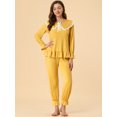 thumbnail image 3 of Conjuntos de pijama para mujer Cuello Peter Pan con almohadillas para el pecho Conjuntos de salón de manga larga Amarillo M, 3 of 6