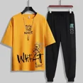 thumbnail image 3 of Conjuntos de pantalones para correr, chándal estampado, ropa para hombre, camiseta blanca, camiseta con alfabeto para hombre, trajes deportivos de algodón, manga corta, baratos, 3 of 5
