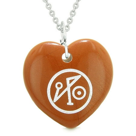 Red Jasper Heart Necklace - Archangel Michael Sigil Magic Planet Energy Puffy Heart Amulet Red Jasper Pendant 22 inch Necklace
