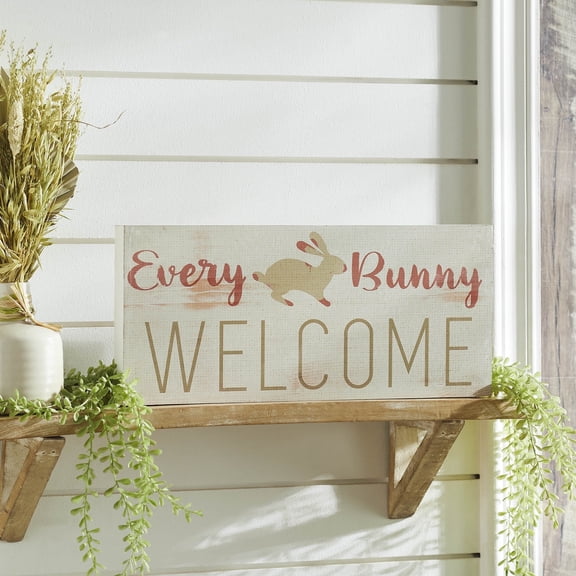 VHC Brands Bunny Hop Every Bunny Welcome MDF Sign 7x16, Spring Decor, Home Decorations for Wall or Door, Spring and Easter Hanging Decoration