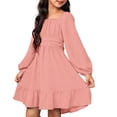 thumbnail image 5 of XXWXYD Girls Retro Off Shoulder Dress with Tie Back and Bubble Sleeve, Backless Waist Holiday Style Gown, Fall Winter Long Sleeve Par𝗍y Dress for Kids Vintag𝖾 Fashion, 5 of 9