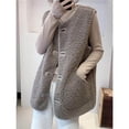 thumbnail image 2 of Chalecos de vellón para mujer, chalecos de felpa de largo medio, cárdigans casuales sin mangas con cuello en V, chaquetas de invierno de gran tamaño, blusas holgadas para mujer, 2 of 4