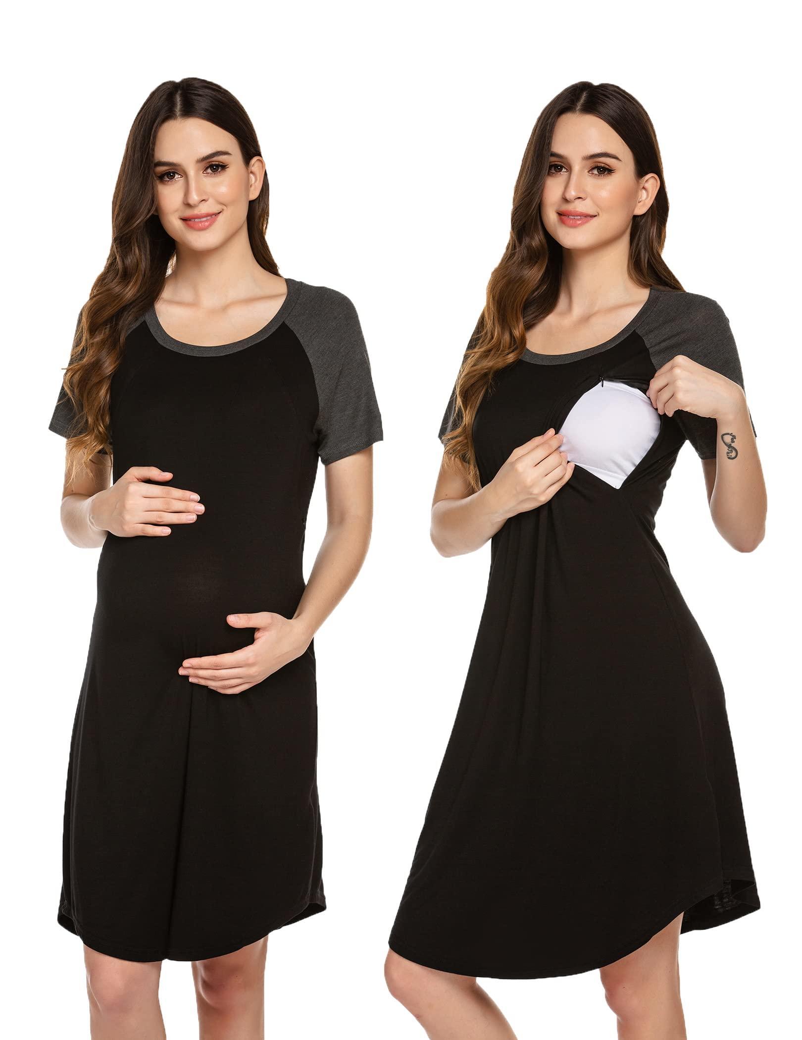 Ekouaer Nursing Gown Sleepwear 3 in 1 Delivery/Labor/Nursing Nightgown Women Pregnancy Gown for
