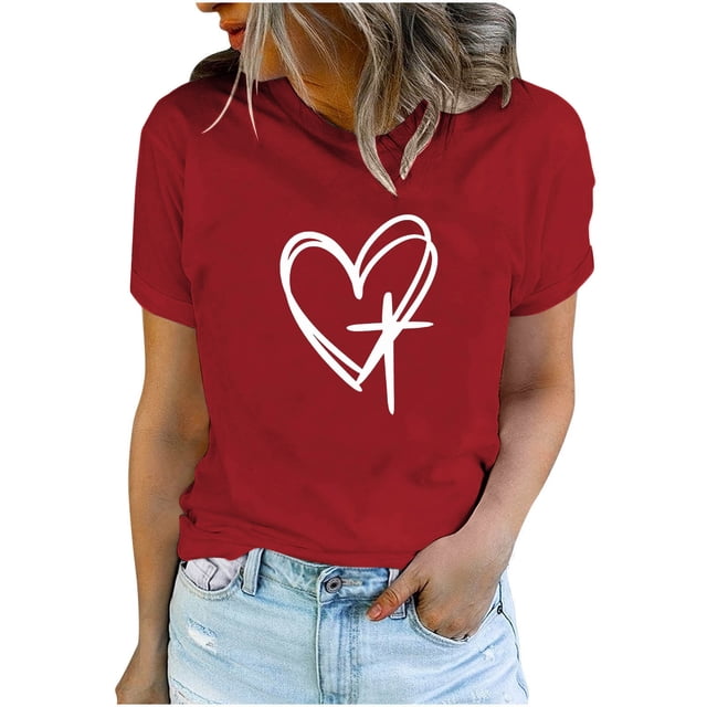 Camisetas de Manga Corta para las Mujeres Casual Día de Pascua Impresión Cuello de Tripulación Suelta Camiseta, Poliéster Spandex