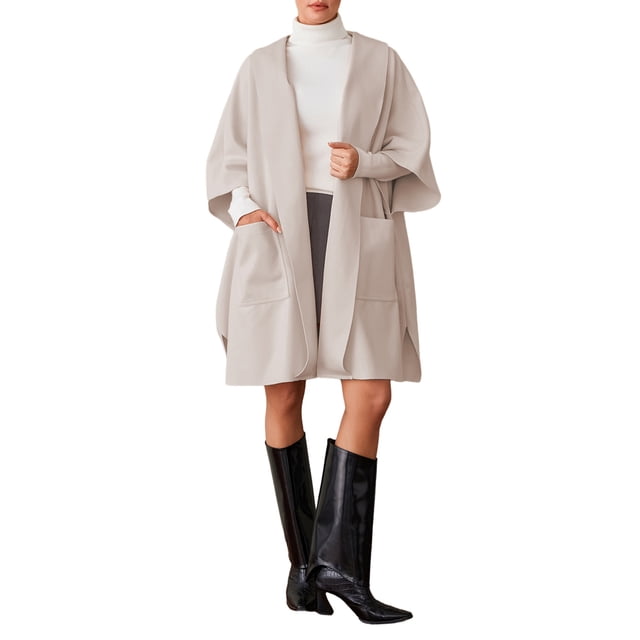 xiaxaixu Women's Spring Autumn Casual Cardigan Coat Solid Color Open Front Hooded Outerwear with Pockets