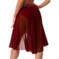thumbnail image 2 of SiiRoh Women Rhinestone Lyrical Ballet Dance Skirt High Low Dance Practice Skirt Ballroom Dancewear Burgundy M, 2 of 5