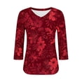 thumbnail image 4 of Ounisa T-Shirts à Manches 3/4 pour Femmes Col en V Manches Raglan Chandail Imprimé Décontracté Tendance Printemps Été Mode Hauts P-2TG, 4 of 6
