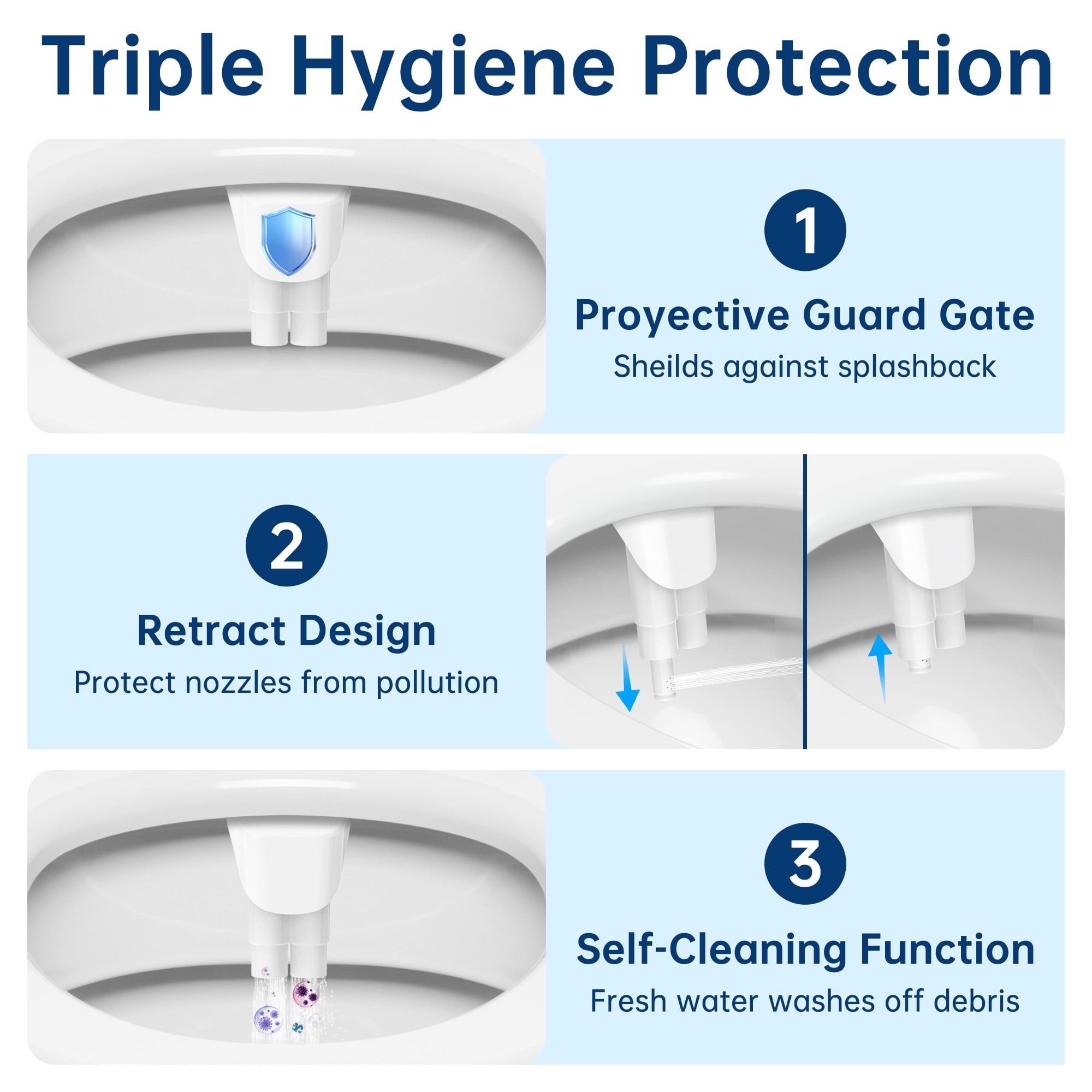 Bidet Attachment for Toilet, Self Cleaning Dual Nozzles, Adjustable Water Pressure, Feminine & Rear Wash, Non-Electric Fresh Water Bidet Toilet Seat Attachment B017