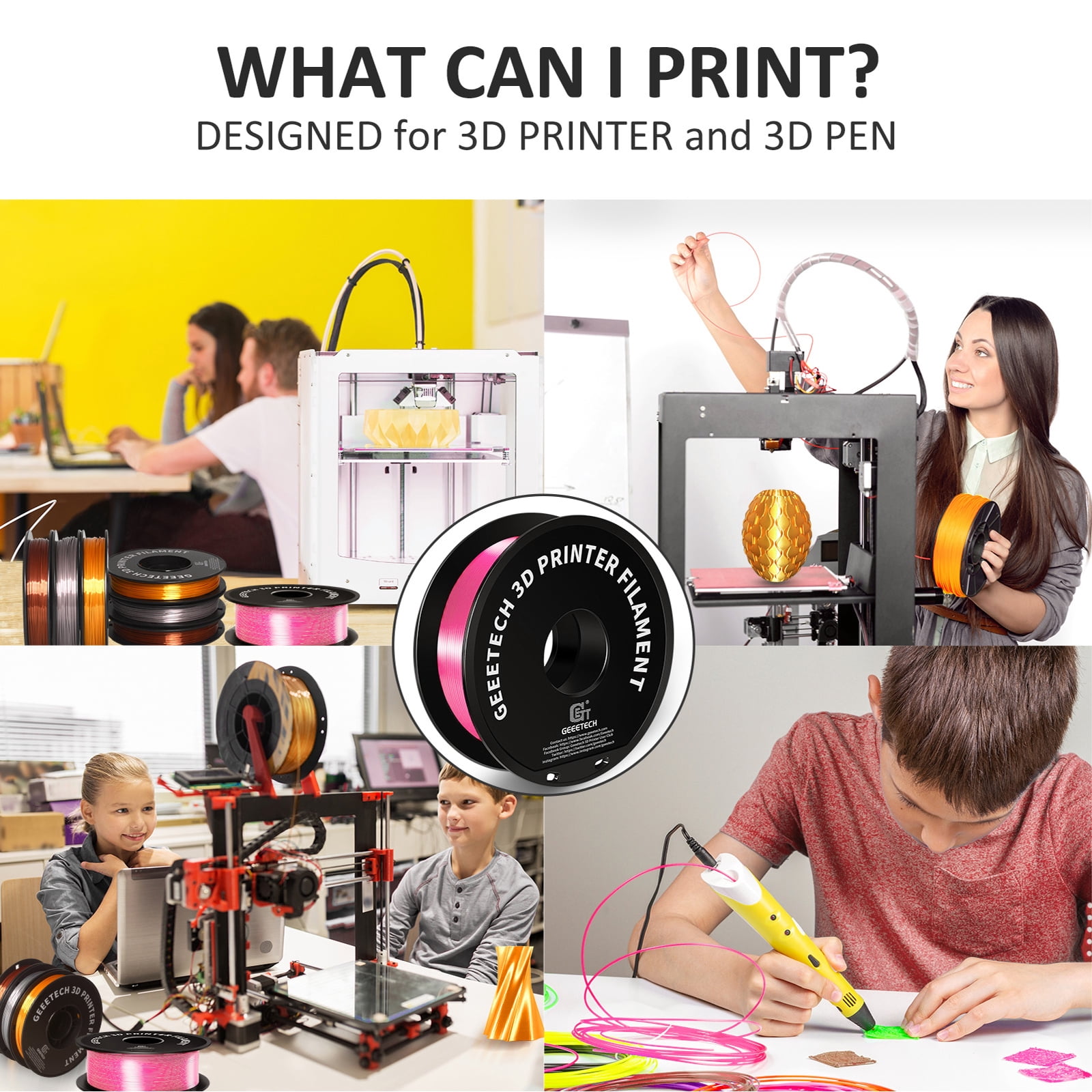 GEEETECH 3D Printer silk magenta PLA Filament 1.75mm 1kg Spool (2.2lbs),Dimensional Accuracy +/- 0.03mm