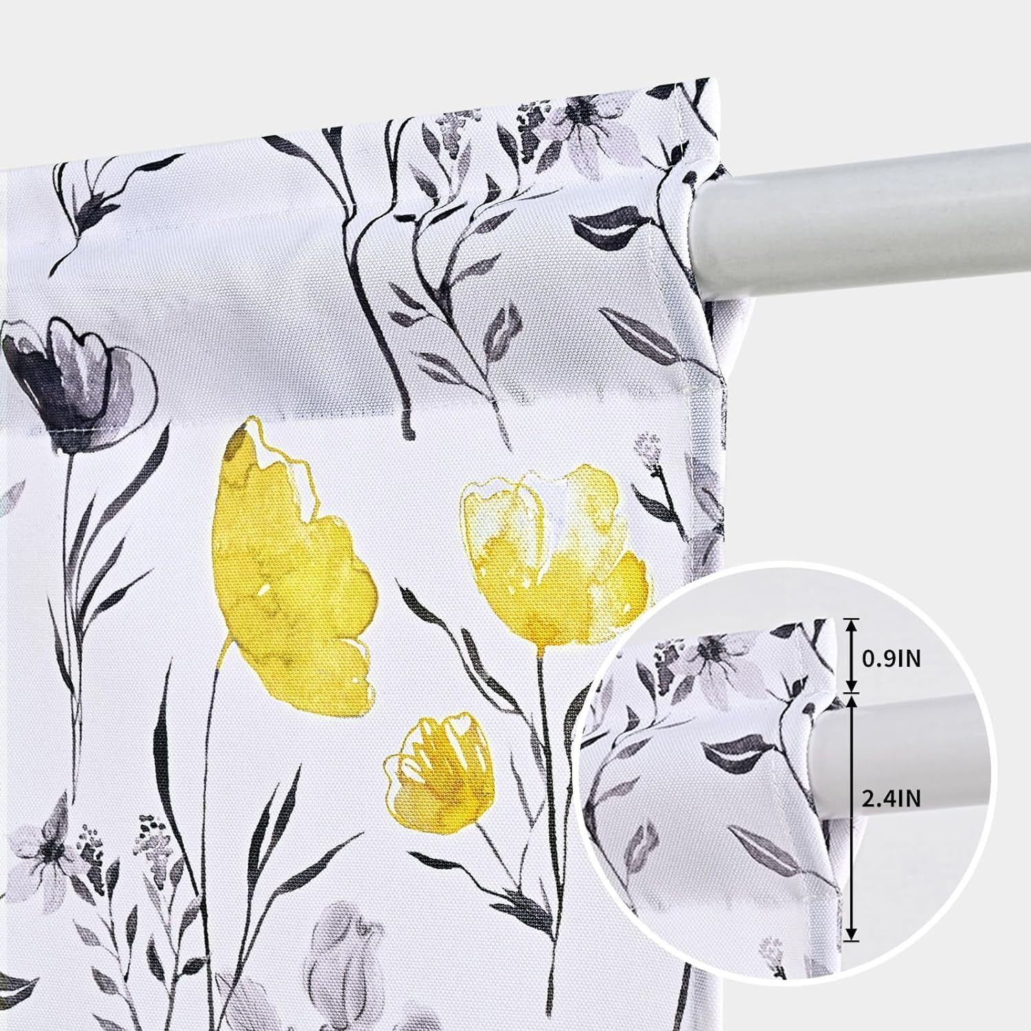 Renaiss 26 X 45 Inch Short Linen Curtains - Farmhouse Blue Floral Print, Back Tab & Rod Pocket, 2 Panels For Kitchen, Bathroom, Tier Curtains - View #10