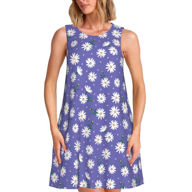 Balery Daisies Flowers Vestidos de verano para mujer con estampado: vestido holgado sin mangas, vestido playero informal y cómodo para días calurosos.