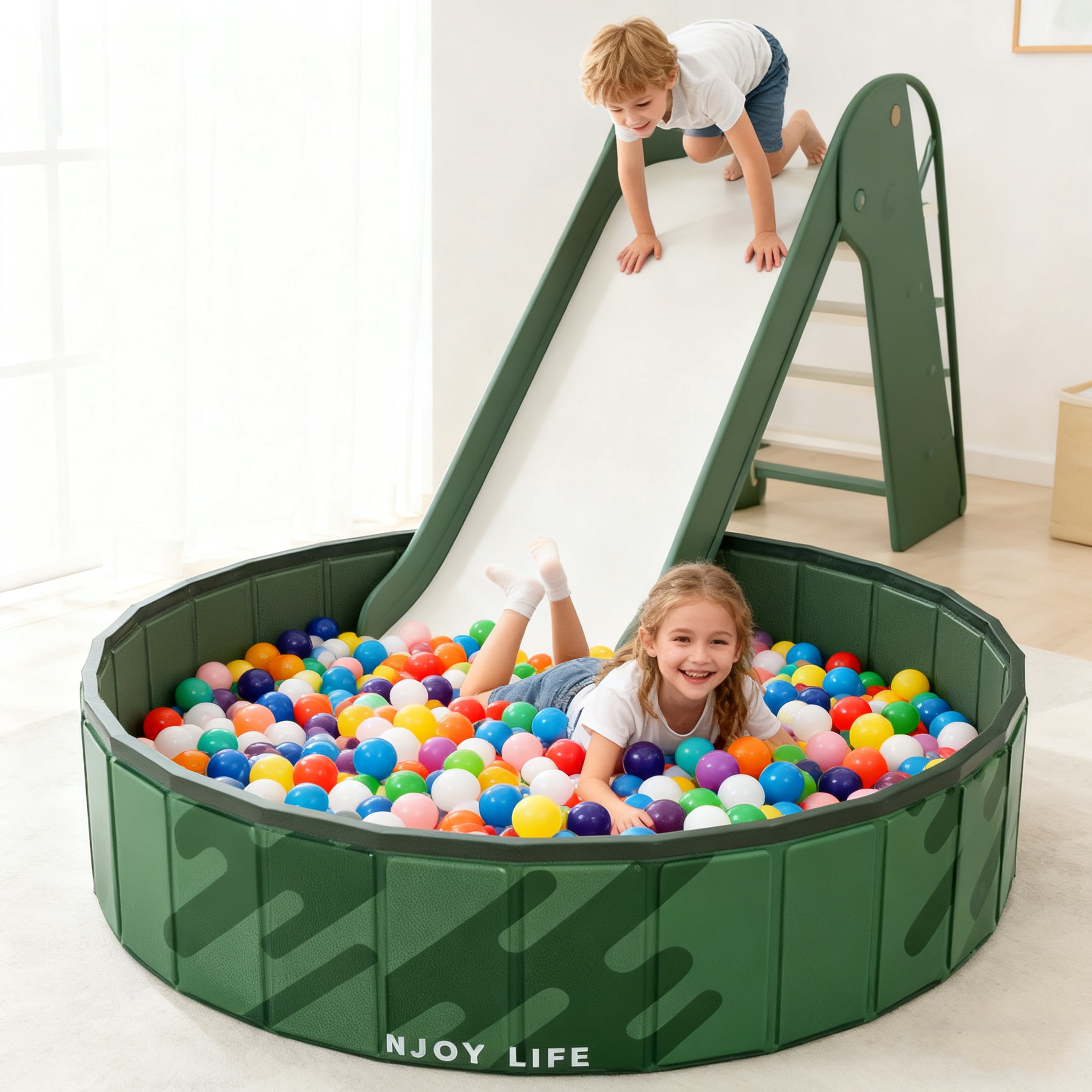 Hyindoor 48" Large Ball Pit for Toddlers, Foldable Anti-Slip Play Pit, Indoor Pool for Kids Small Dogs (Dark Green)