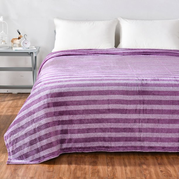 Mainstays Stripe Plush Blanket, Purple, Full/Queen