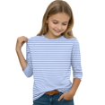 thumbnail image 6 of Girls Casual 3/4 Sleeve T Shirts Kids Crewneck Tops Fashion Striped Tees Blue,9-10 Years, 6 of 7