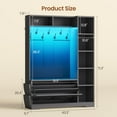 thumbnail image 3 of Hall Tree with Bench, Farmhouse Hall Tree with Coat Rack & 7 Open Shelves, Entryway Bench with Storage, Shoe Cabinet with Flip Drawers, Wood Hall Tree with Storage Bag for Entryway, Black, 3 of 10