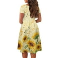thumbnail image 5 of SCRAWLGOD Music Sunflowers Dresses for Women Dress Summer Casual Dress Midi Length Breathable Skater Dress with Sleeves Round Neck Women's Dresses Casual Size 3XL for Picnic, 5 of 7